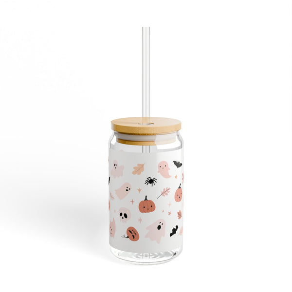 Halloween-themed Sipper Glass, 16oz | Ghost Decorated Drinkware, Cute Cup for Fall Parties, Boo-tiful Gift for Kids & Adults