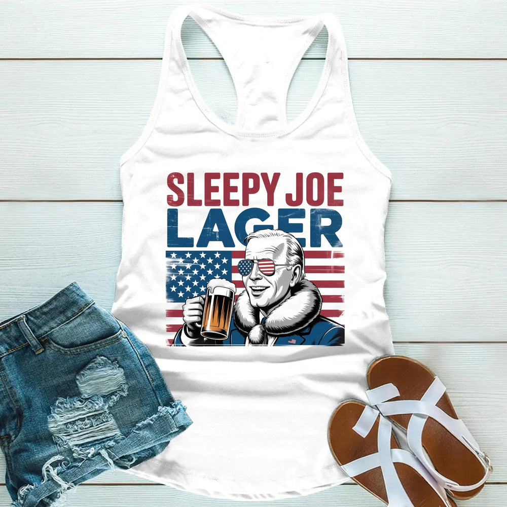Sleepy Joe Lager Unisex Tank Top β Funny Biden-Inspired Beer Shirt for Independence Day