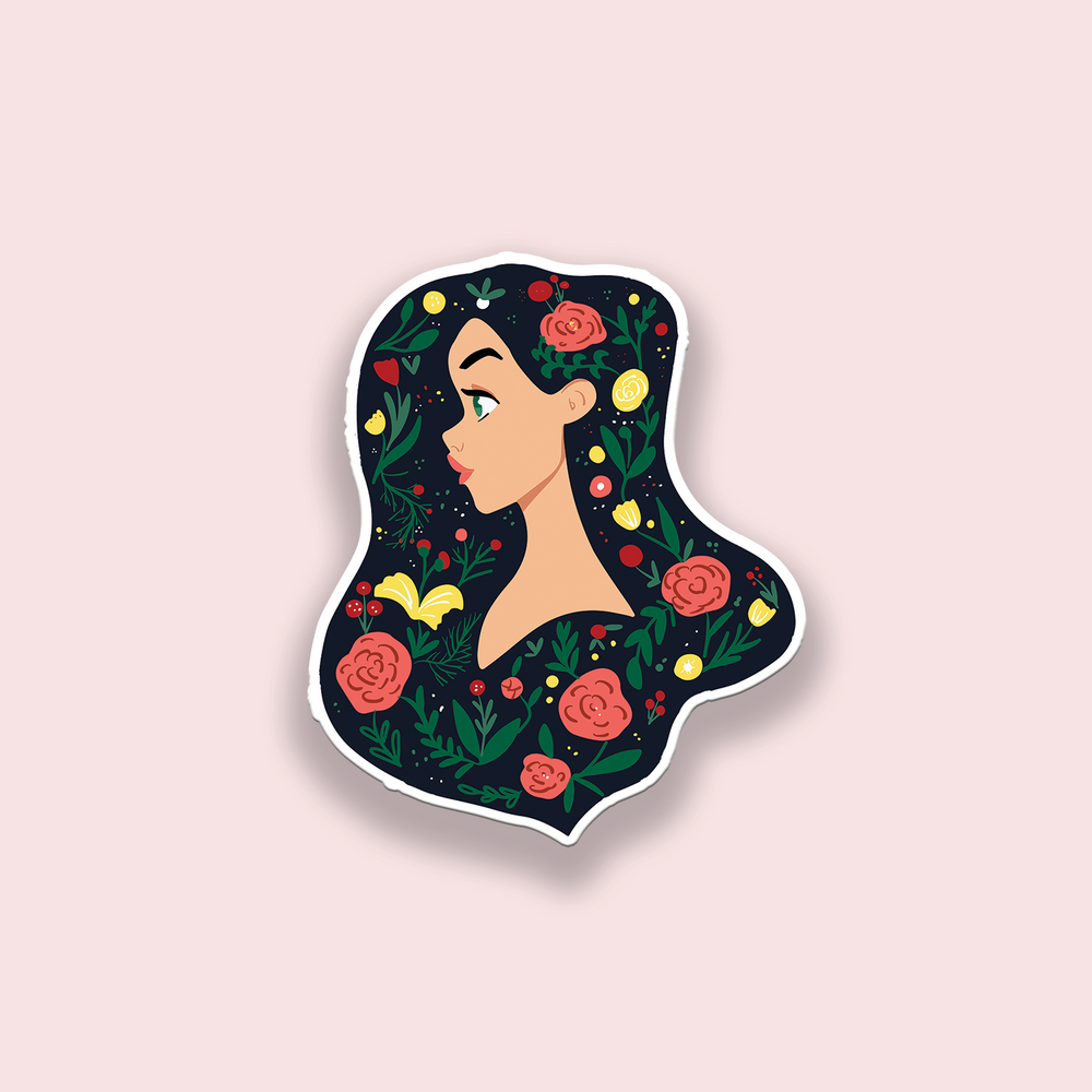 Floral Haired Girl Vinyl Sticker