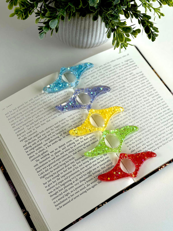 Acrylic Page Holder – Wave Shape Glitter Thumb Book Holder for Easy One-Hand Reading