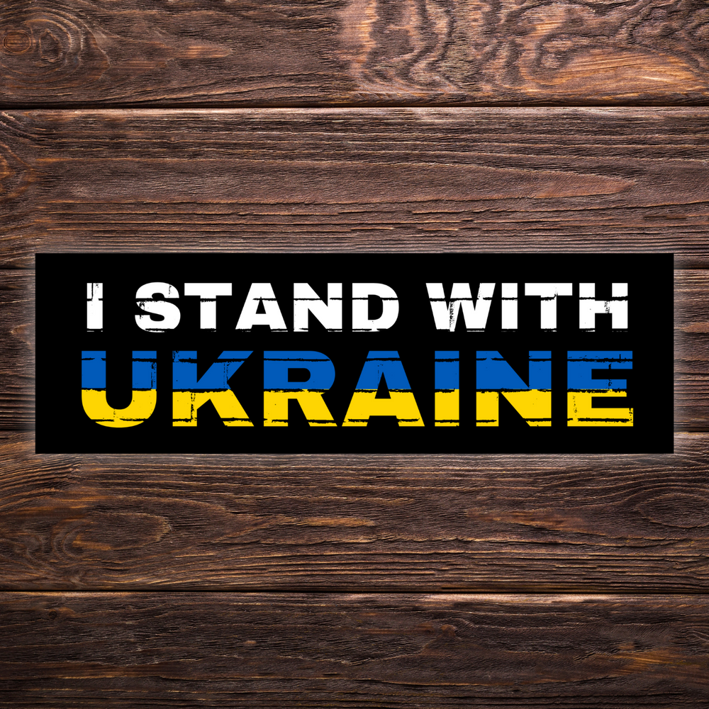 I Stand with Ukraine Sticker | Vinyl | Water-Resistant | 3"x1" | Pro-Ukraine | Support Ukraine | Anti-War | Political Activism Sticker