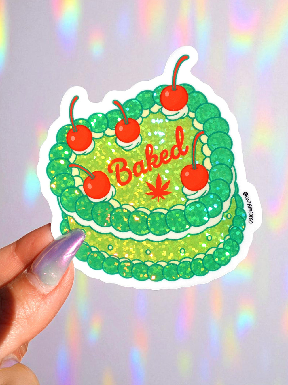 Baked Glitter Cake Sticker β Funny Weed Cherry Vinyl Sticker