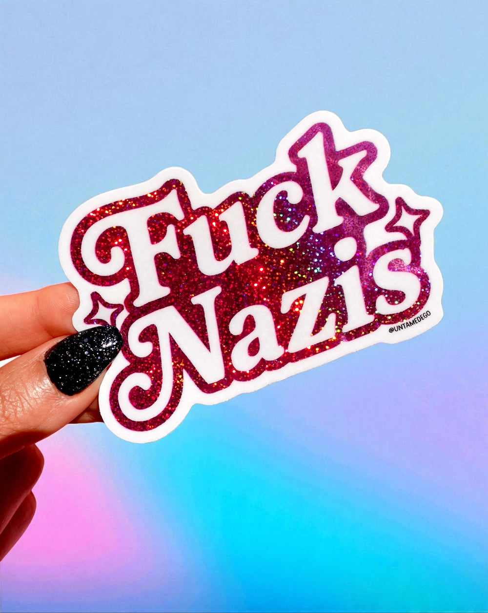 Anti-Nazi Sticker – Holographic Glitter Vinyl – Bold Political Protest Vinyl Sticker