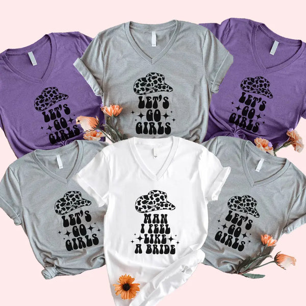 πΎ Man I Feel Like a Bride Bachelorette Party Matching V-Neck T-Shirts π