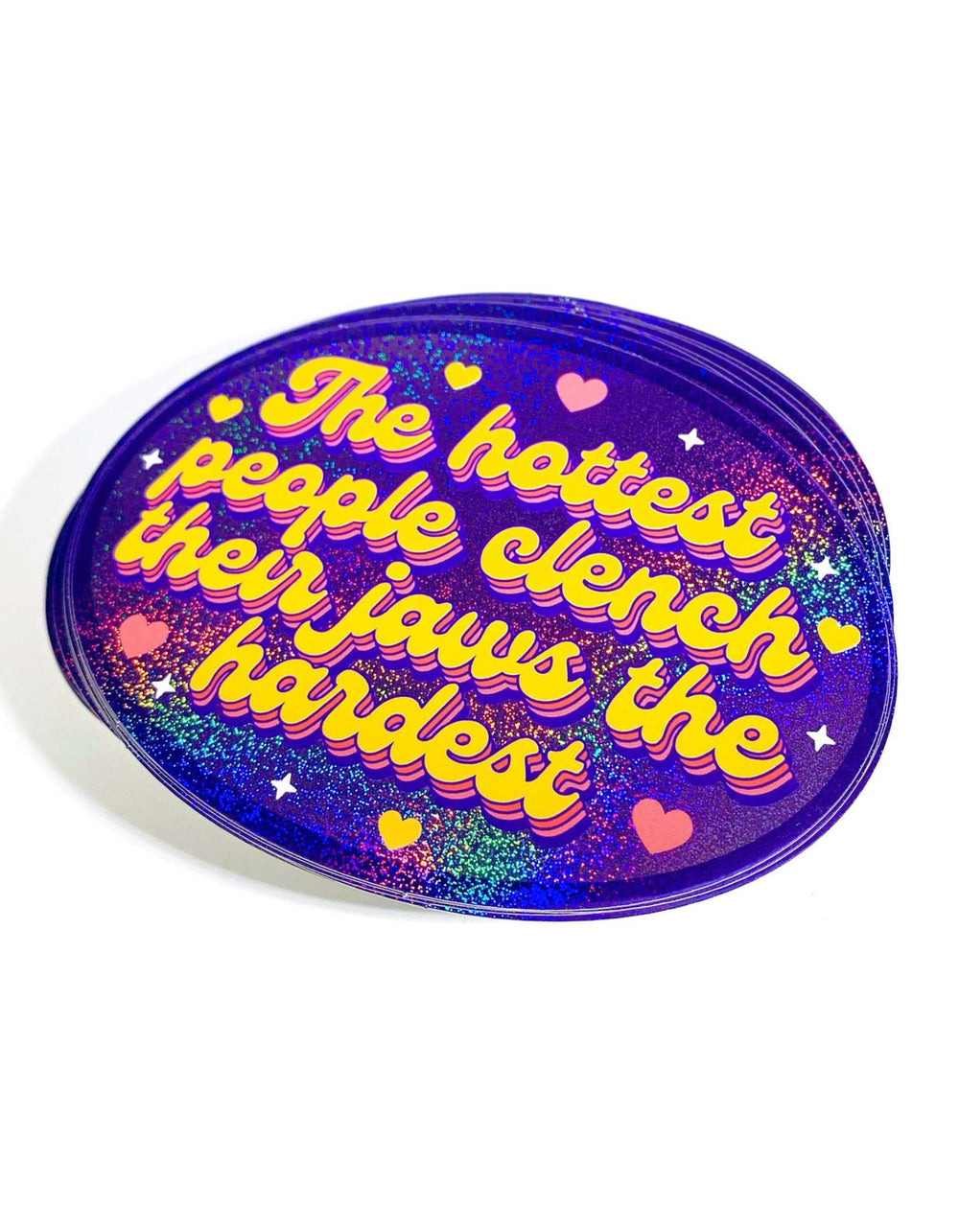 Holographic Glitter Sticker- Hottest Clench Jaws Retro Oval Sticker