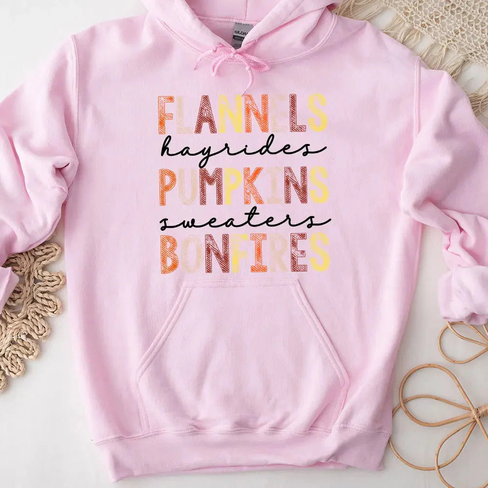 Flannels Hayrides Pumpkins Sweaters Bonfires Fall Hoodie