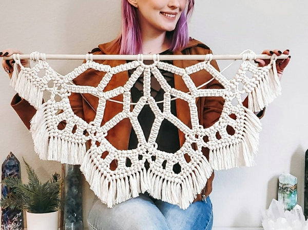 Large macrame half mandala wall hanging. Ready to ship.