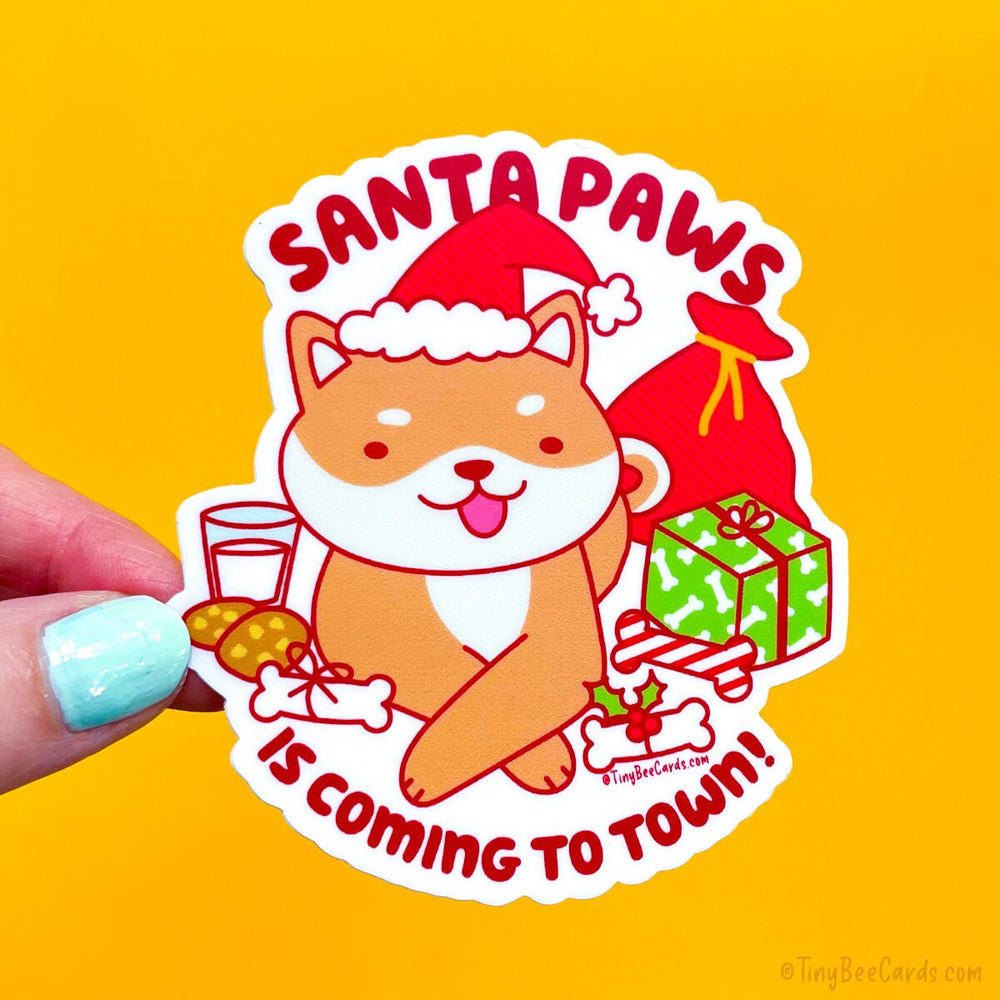 Christmas Dog Vinyl Sticker - Santa Paws is Coming to Town!