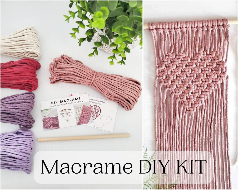 Beginner macrame heart wall hanging kit. Craft kits for adults and kids. Valentines day craft kit.craft kit. Bohemian home and wall decor diy kit