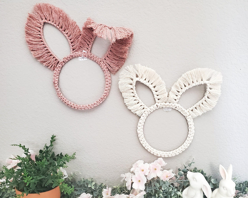 Macrame bunny ears decor. Foldable ears.