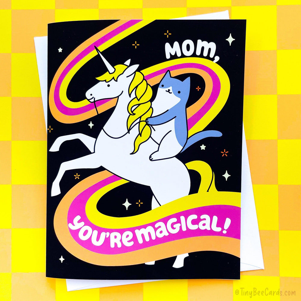 Magical Mother's Day Card Cat Riding Unicorn "Mom, You're Magical"