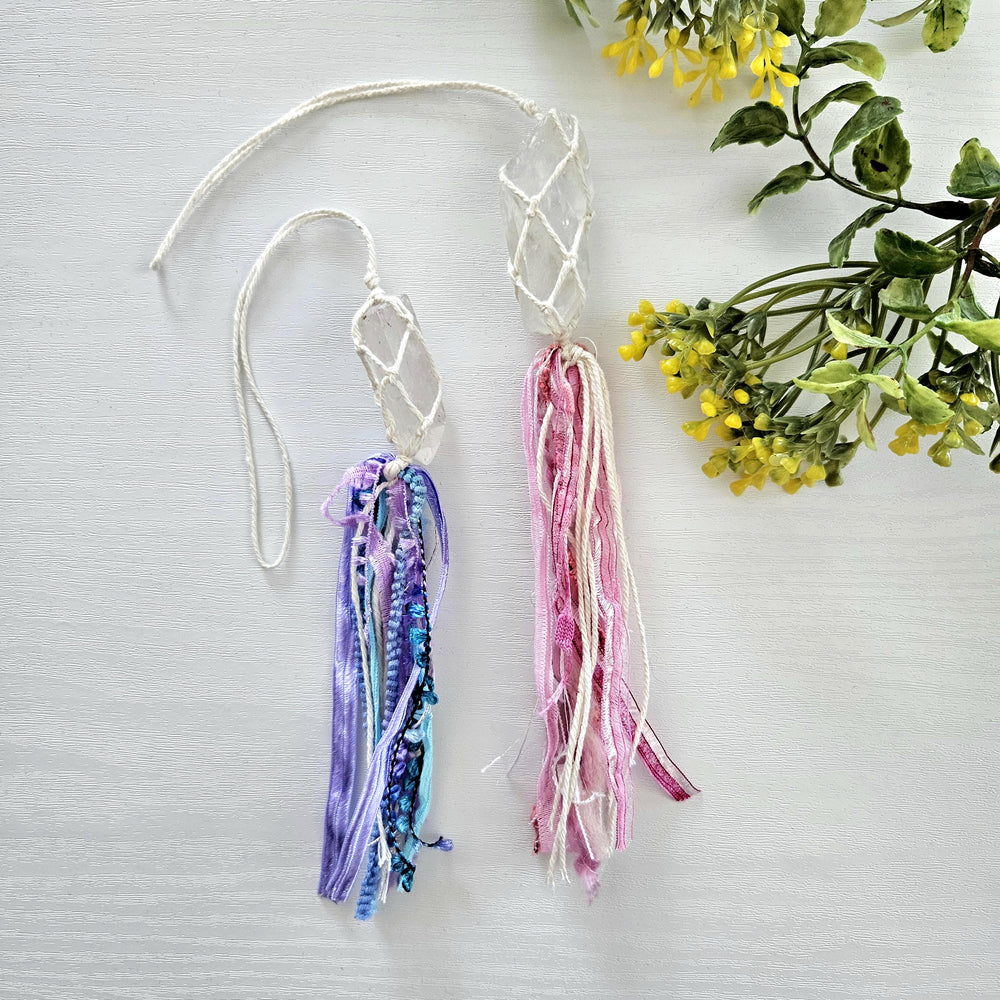 Macrame wrapped crystal charms. Ready to ship