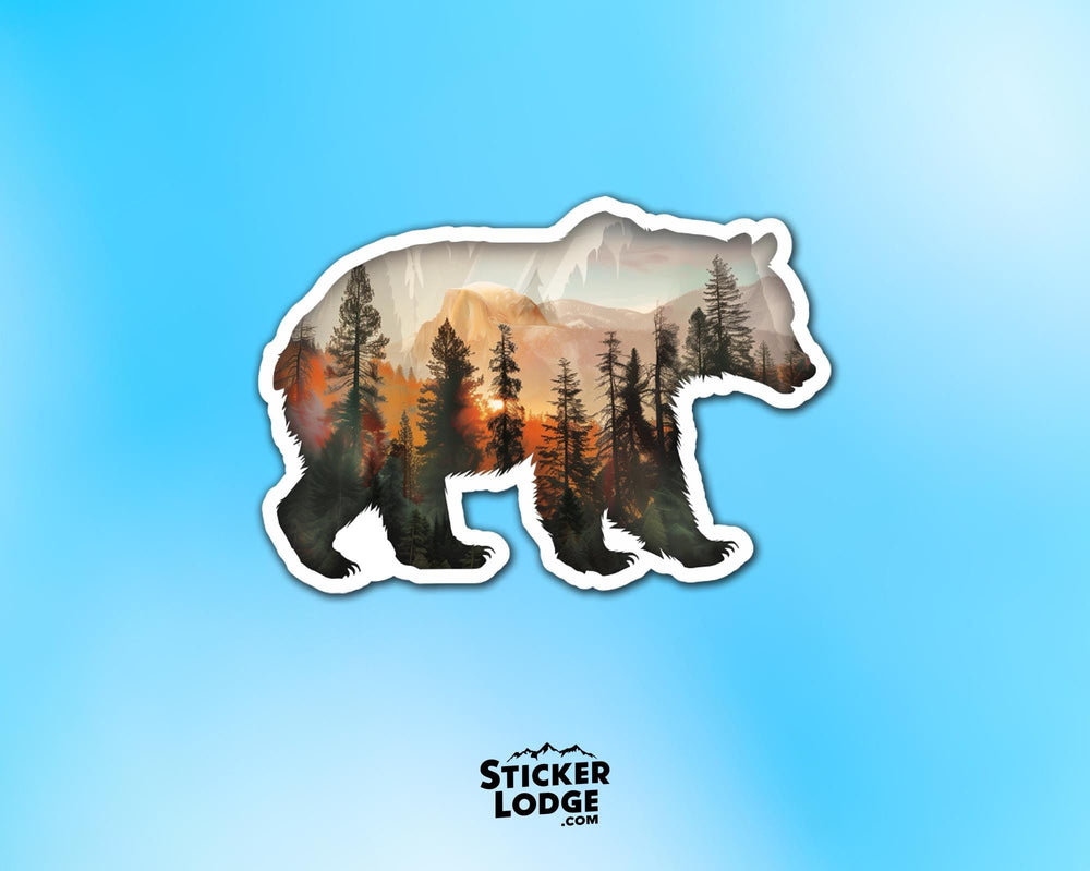 Bear and Forest Double Exposure Vinyl Sticker