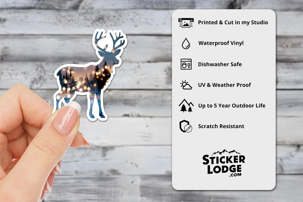 Festive Reindeer and Winter Forest Double Exposure Vinyl Sticker