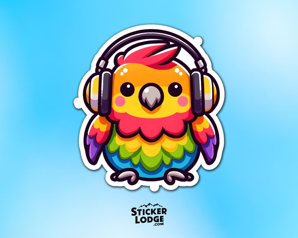 Parrot with Headphones Kawaii Vinyl Sticker