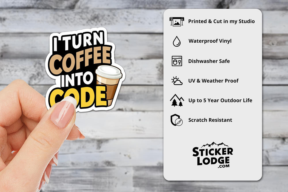 I Turn Coffee Into Code Vinyl Sticker