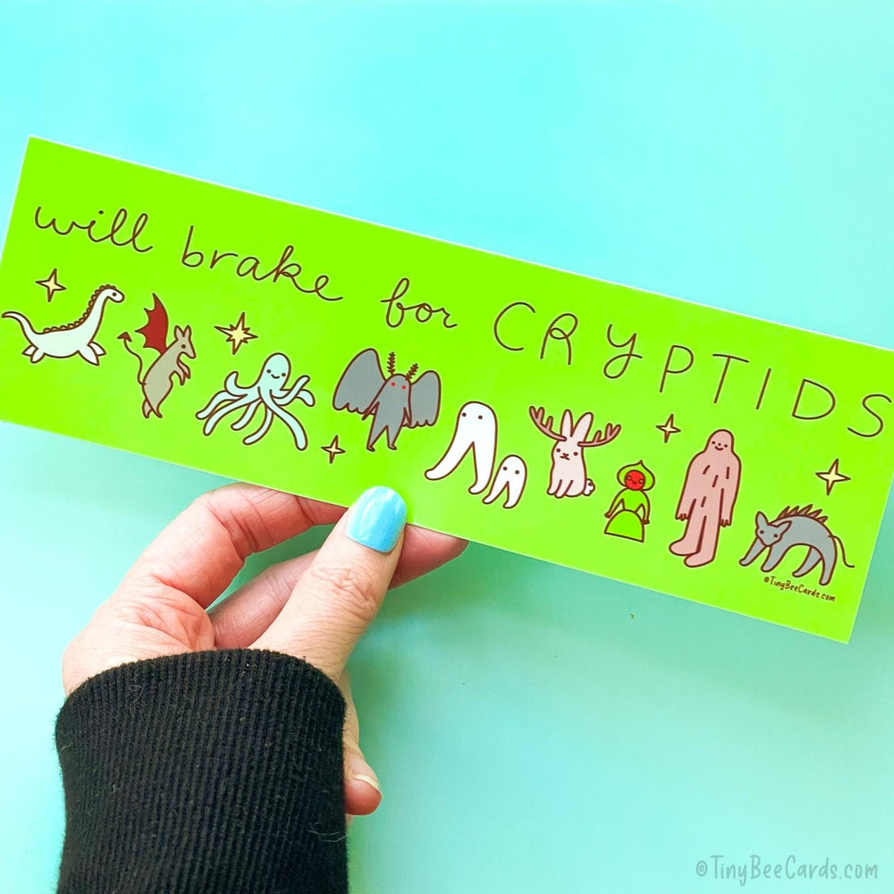 Cryptids Vinyl Bumper Sticker "Will Brake For Cryptids" - Weatherproof Car Decal