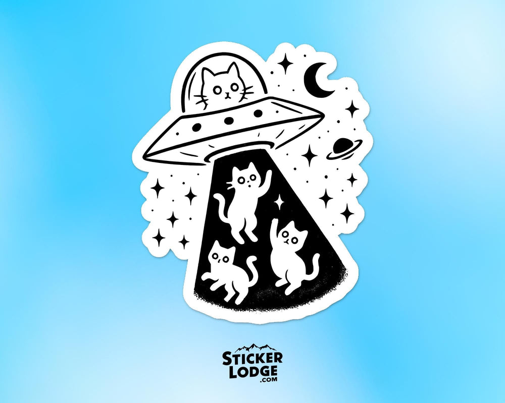 Cat Flying UFO Vinyl Sticker