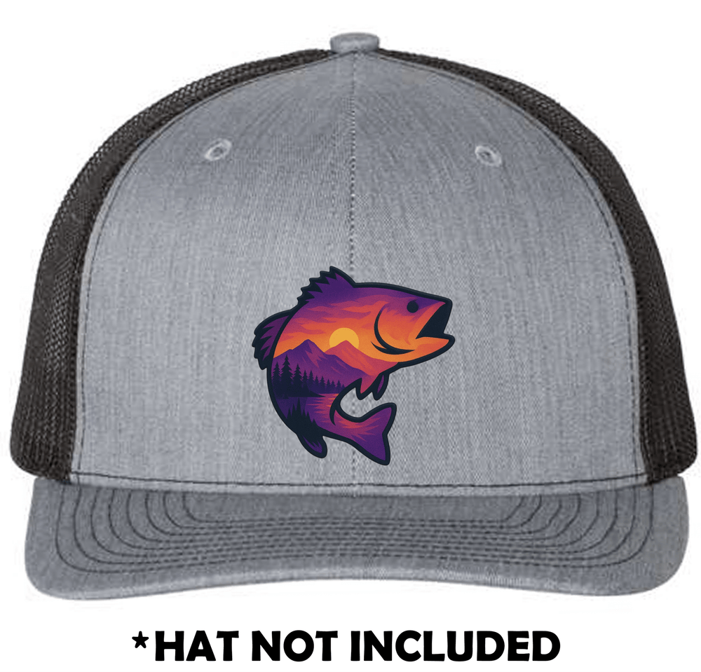 Jumping Fish Mountain Sunset Scene UV Printed Hat Patch
