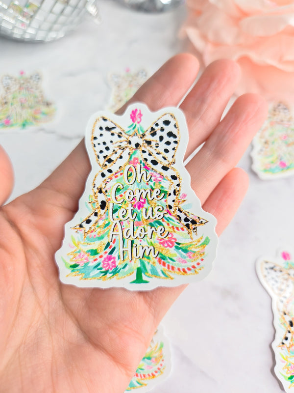 Oh come let's adore Him Christmas tree sticker