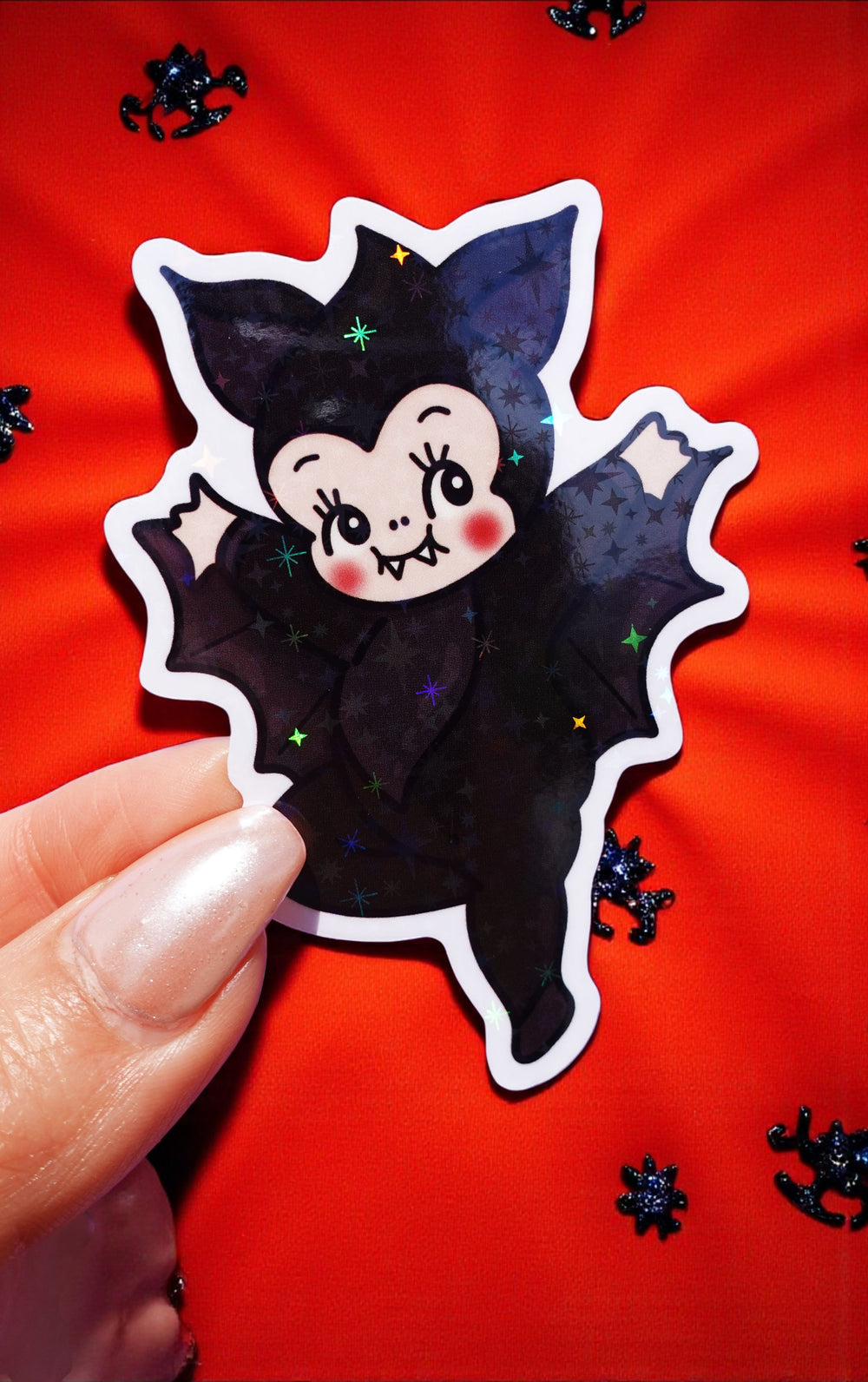 Vampire Bat Sticker β Cute Gothic Glitter Vinyl Sticker