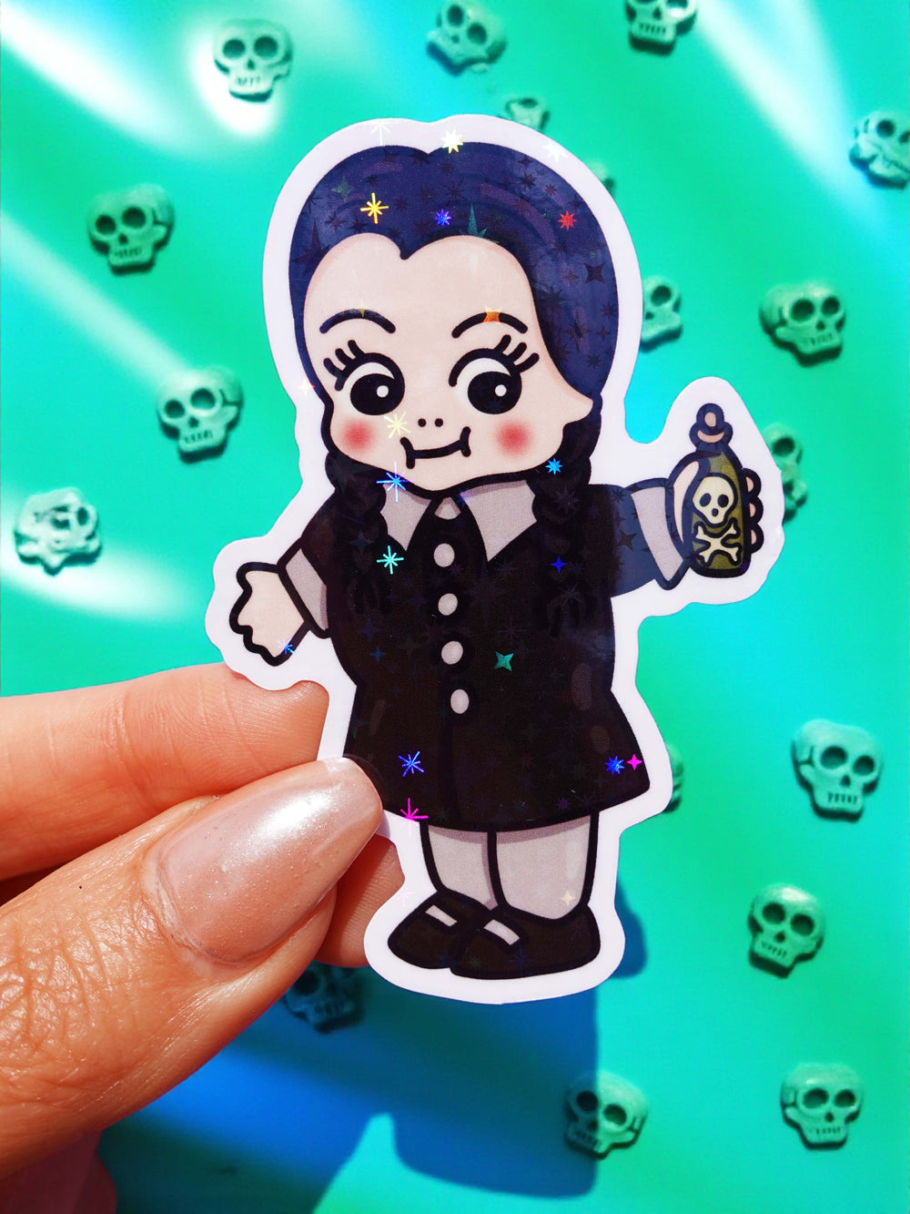 Wednesday Sticker β Creepy Cute Gothic Glitter Vinyl Decal