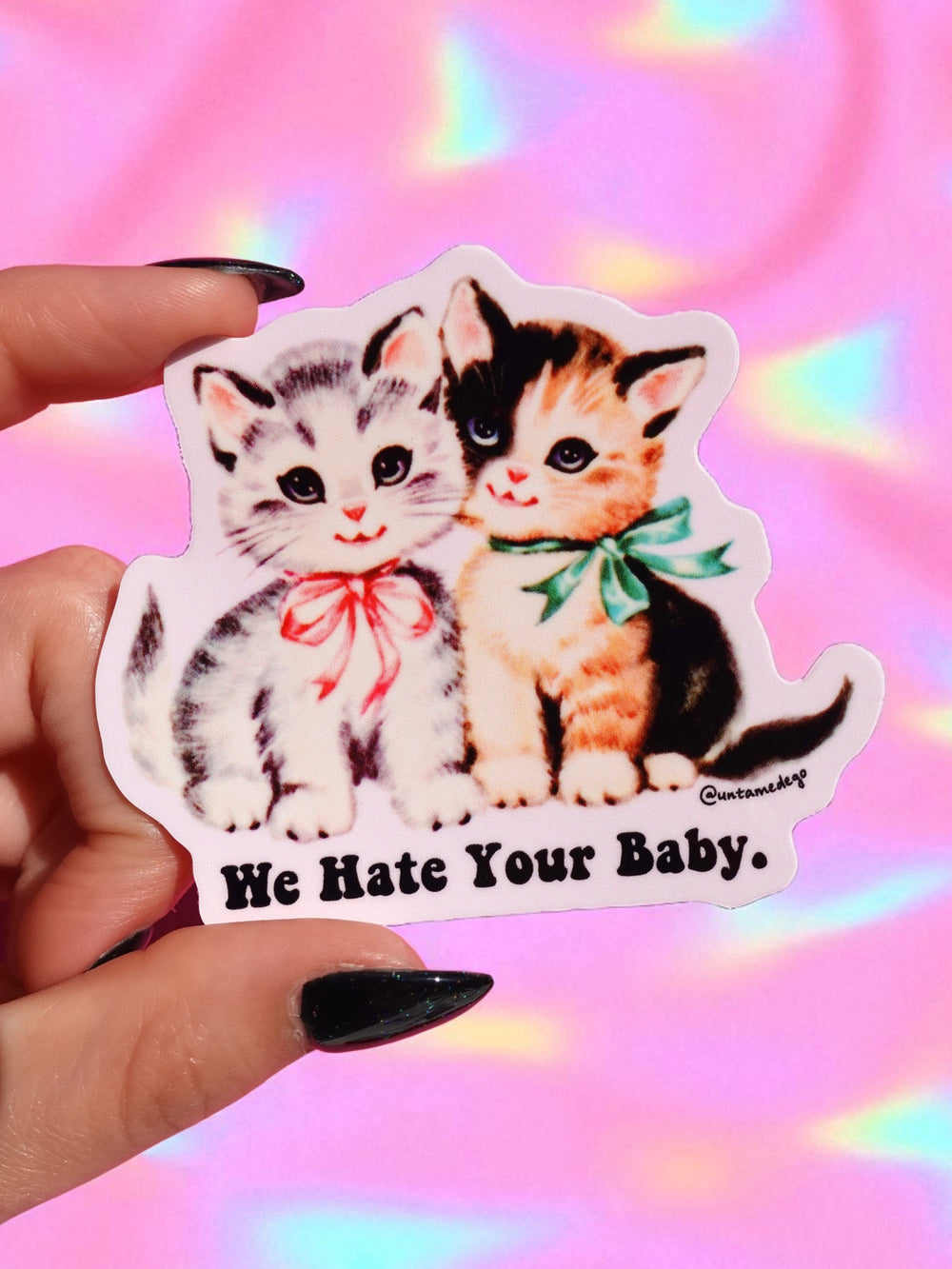 Funny Vinyl Sticker – We Hate Your Baby Cats Waterproof Dark Humor Sticker