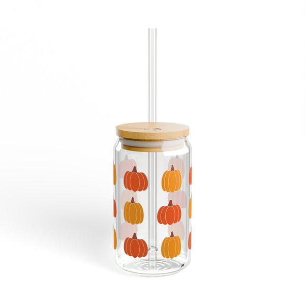 Pumpkin-Themed Sipper Glass, Fall Decor, Eco-Friendly Drinkware, Perfect for Halloween, Thanksgiving, Seasonal Gift
