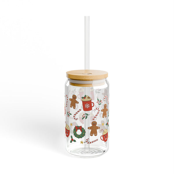 Gingerbread Holiday Sipper Glass, 16oz | Festive Drinkware, Christmas Gift, Cozy Kitchen Decor, Holiday Parties, Cute Straws