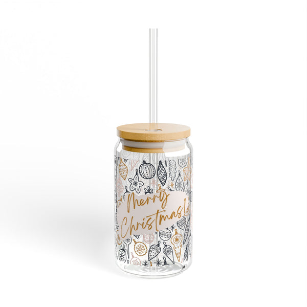 Festive Sipper Glass with Straw, Merry Christmas Drinking Jar, Holiday Beverage Container, Christmas Gift, Party Essentials