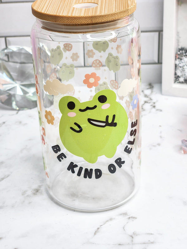 Be Kind Froggie 16 oz libbey glass can