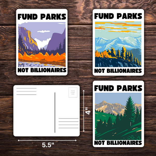 Fund Parks Not Billionaires Post Card | Post Card for Nature Lovers | 5.5 Inches x 4 inches | National Parks Mailer | Activism Environment