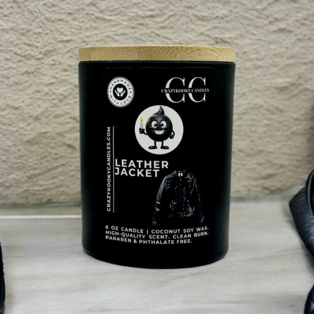 LEATHER JACKET - Funny Candle, Scented Coconut Soy Candle, 6oz