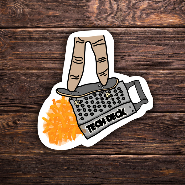 Shredded Cheese | Hand Drawn | Vinyl Sticker | Water Resistant Sticker | Novelty | Cute | Skateboard Stickers