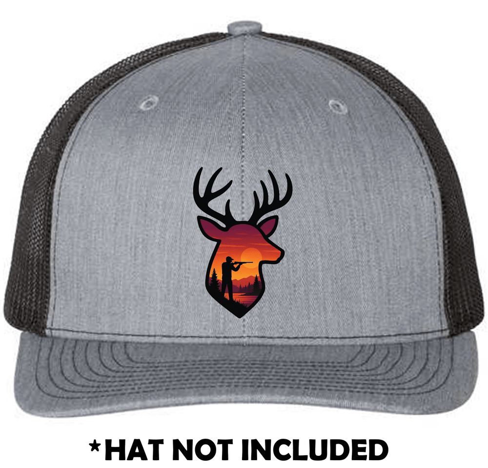 Deer Head with Sunset Hunting Scene UV Printed Hat Patch