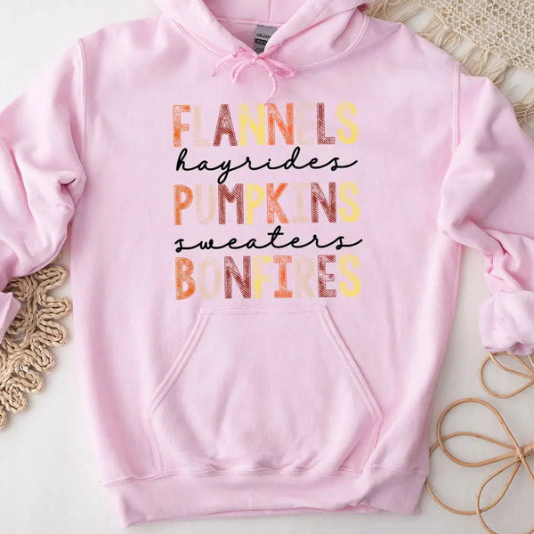 Flannels Hayrides Pumpkins Sweaters Bonfires Fall Hoodie