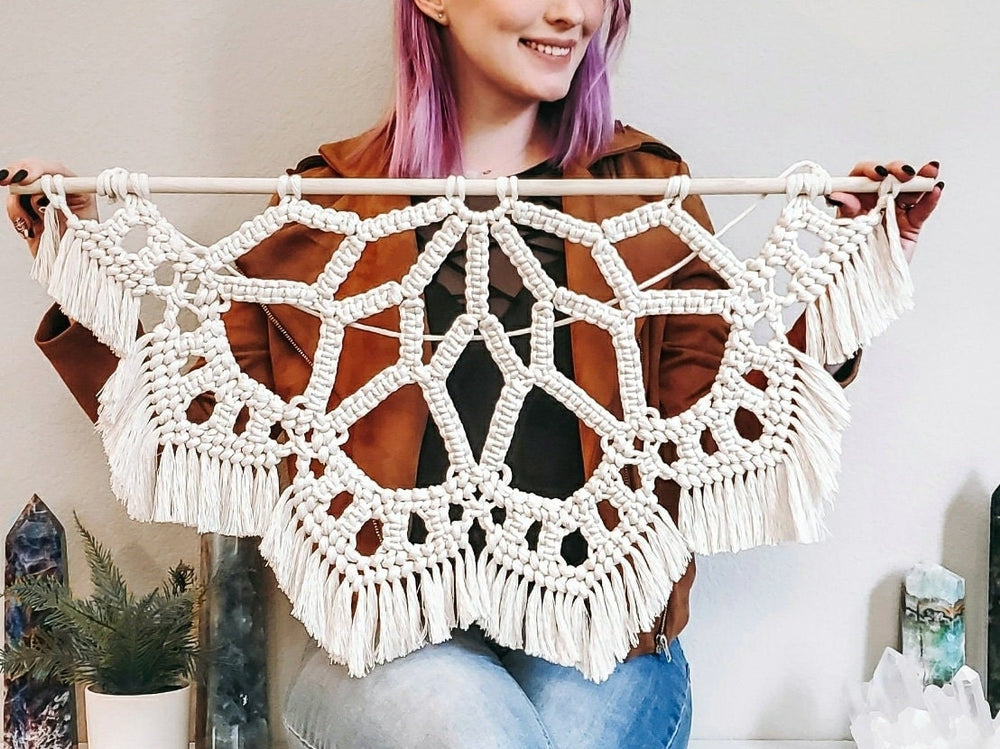 Large macrame half mandala wall hanging. Ready to ship.