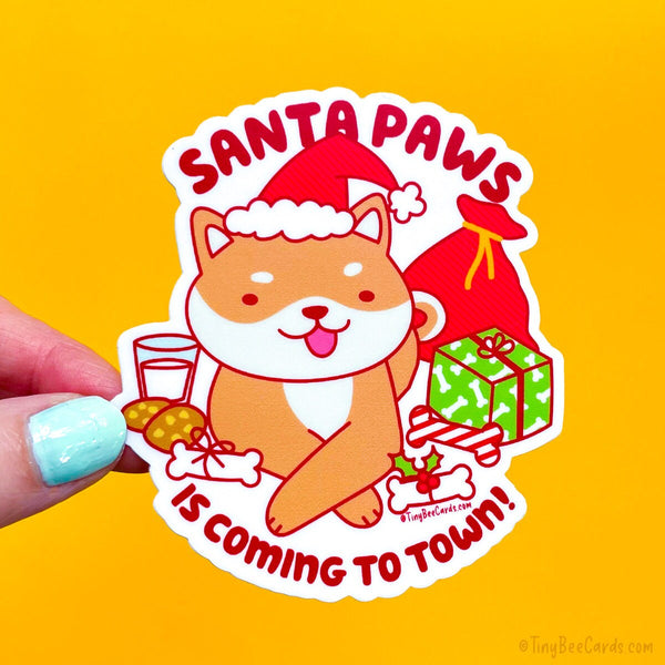 Christmas Dog Vinyl Sticker - Santa Paws is Coming to Town!