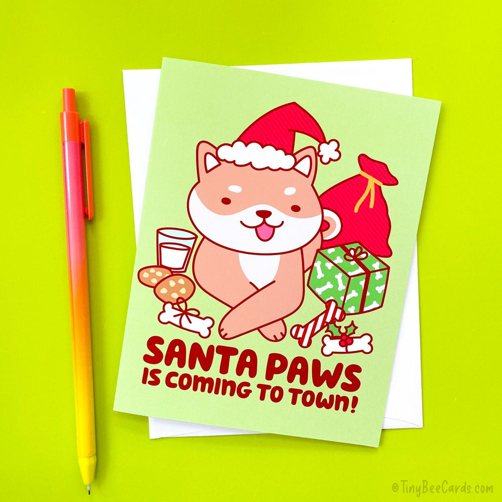 Shiba Inu Christmas and Holiday Card "Santa Paws is Coming to Town"