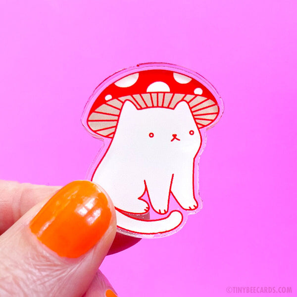 Mushroom Cat Cottagecore Acrylic Pin