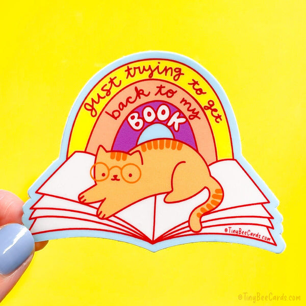 Reading Cat "Just Trying to Get Back to My Book" Vinyl Sticker