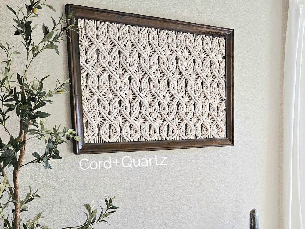 Extra large framed macrame wall hanging.