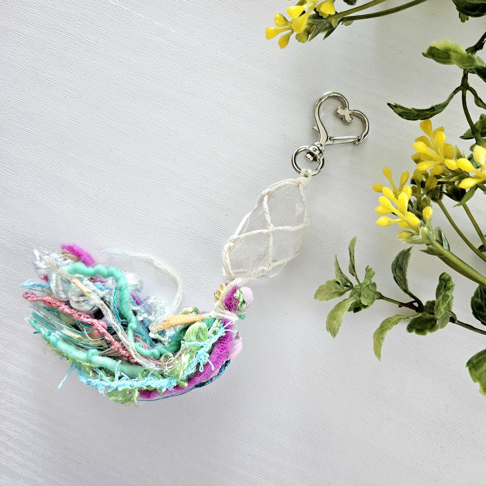Macrame wrapped crystal keychain. Ready to ship.