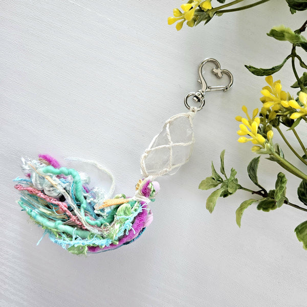 Macrame wrapped crystal keychain. Ready to ship.