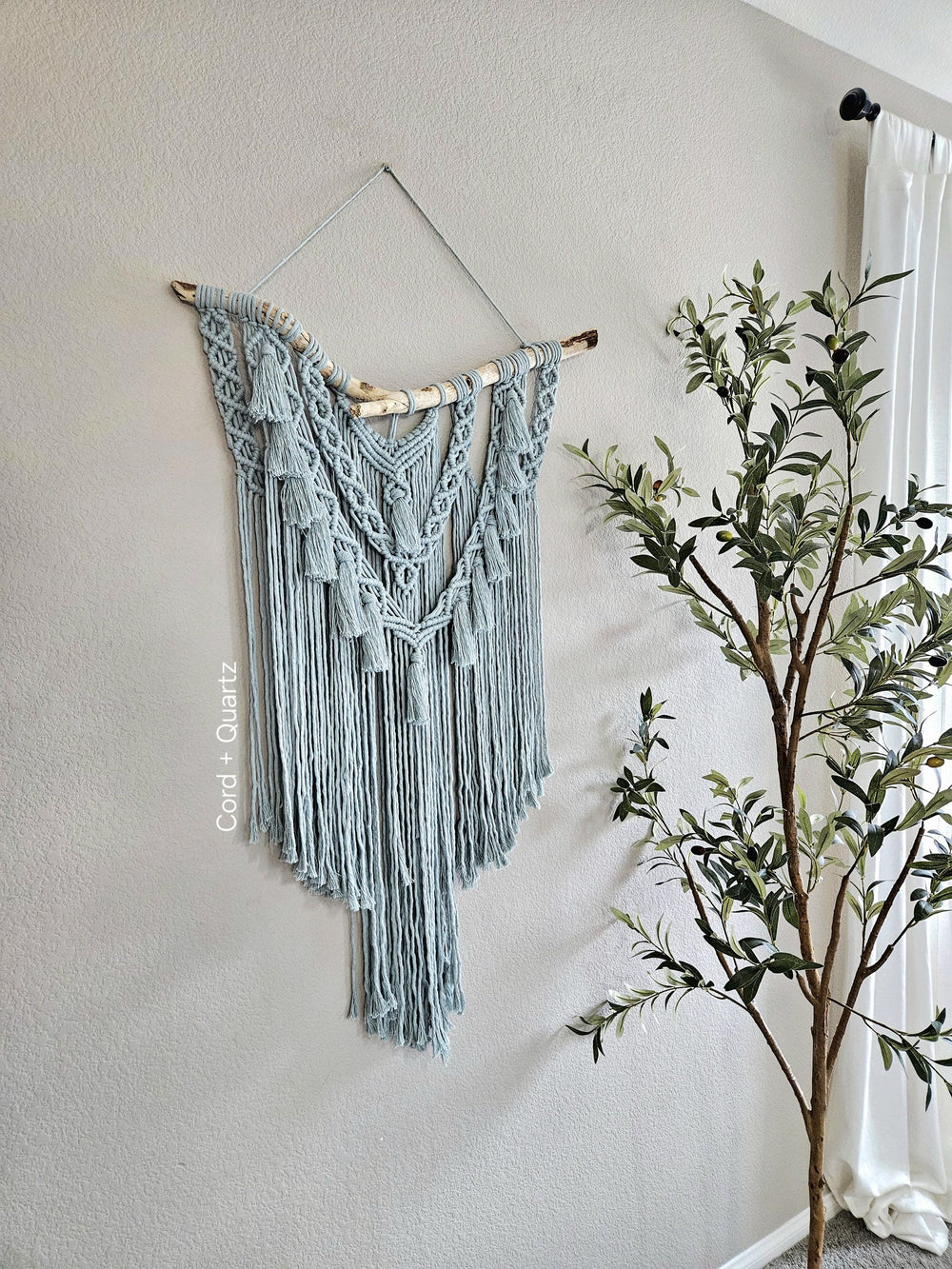 Clearance eggshell Blue macrame wall hanging.