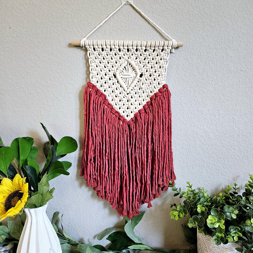 Clearance Red macrame wall hanging. Ready to ship