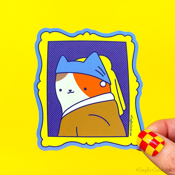 Vermeer Cat Girl with Pearl Earring Vinyl Sticker