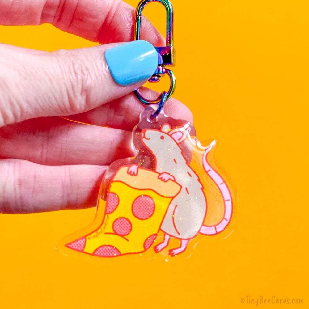 Pizza Rat Glitter Acrylic Keychain