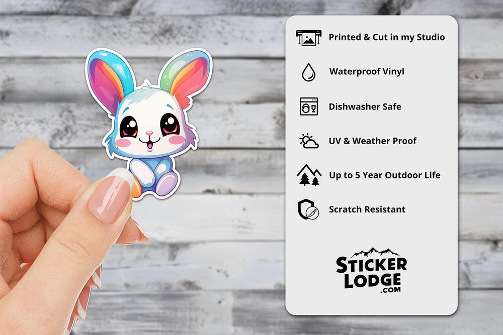 Cute Happy Rainbow Bunny Kawaii Vinyl Sticker