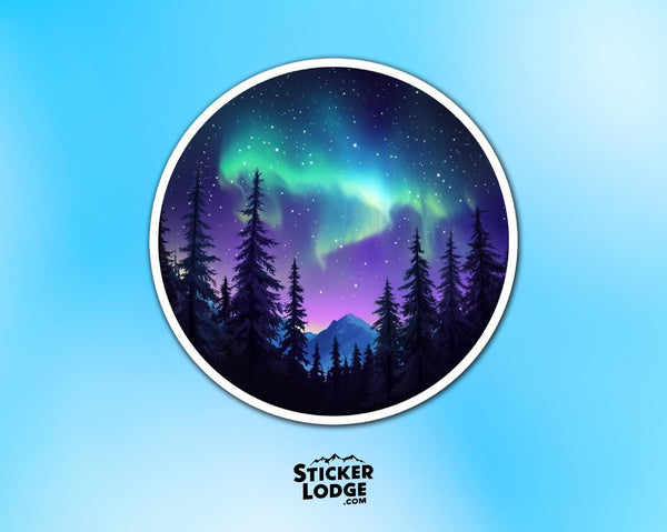 Northern Lights Forest Vinyl Sticker